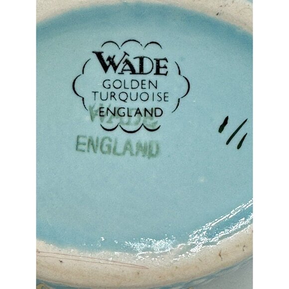 Wade Golden Turquoise Small Gravy Boat Sauce Pitcher w Under Plate Gold Teal A - Picture 7 of 10